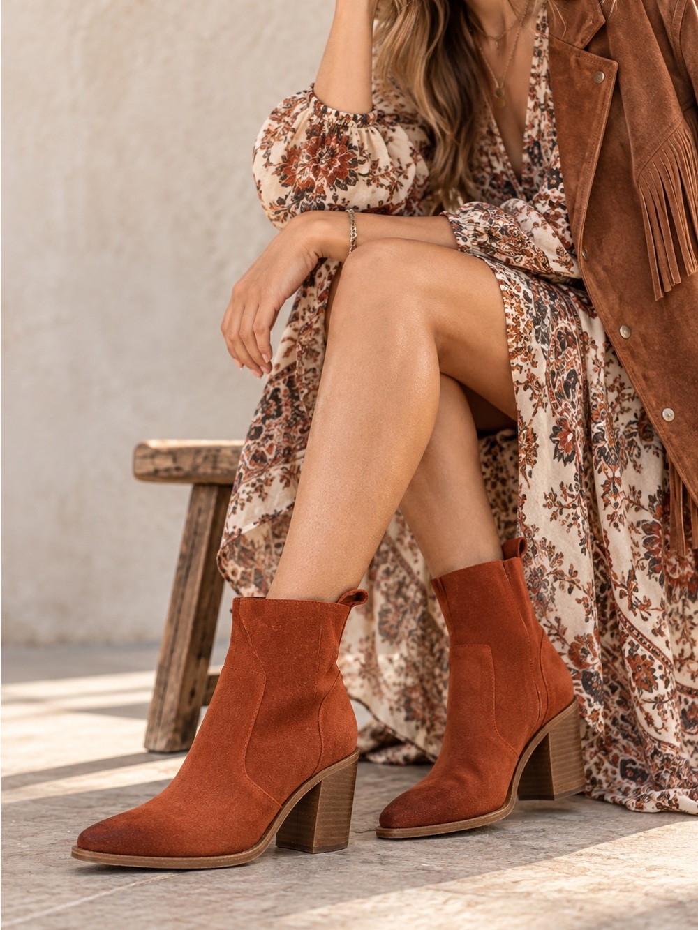NWT Antonio Melani Bishop Rust Suede Western Ankle Boots Boho Sz 8